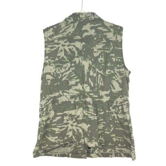 Decree XL Green Camo Top Pockets Zip Snap Front Vest Jeweled Collar Drawstring - Picture 11 of 12